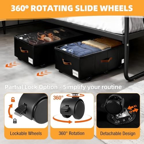 Under Bed Storage with Wheels, Dorm Room Organizer for Clothes Shoes Toys - Image 2