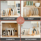 Pot and Pan Organizer for Under Cabinet – Bamboo Pot Lid Organizer for Cabinet with Magnetic Lock, Expandable 2-in-1, Adjustable Dividers, Non-Slip Base for Cutting Boards, Cookie Sheets, Bakeware - Image 4