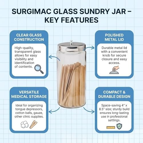SurgiMac Glass Sundry Jar with Lid, 4 x 8.5 inch, Clear Storage Container, Compact & Durable, for Cotton Balls & Supplies | 6 Count - Image 3