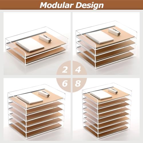 SANRUI 4 Tier Clear Desk Paper Letter Organizer Trays, A4 Stackable File Document Tray, Acrylic Desk Organizers and Accessories Sorter, Workspace Office Supplies Organizers,12.4inx8.86inx6.64in - Image 3
