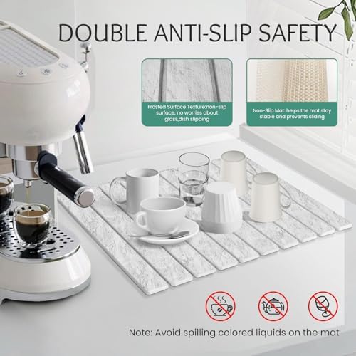 Stone Dish Drying Mat Collapsible Diatomaceous Earth Absorbent Mat Quick Dish Drying Pad Dish Rack Pad Match Any Counterto Multiple Usage for Kitchen,Bathroom (Light-Gray Frosted Pattern, 24"L x 16"W) - Image 4