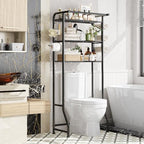 Simple Trending Over The Toilet Storage Cabinet, Metal Bathroom Shelf Organizer with Paper Holder and Hooks, 3 Tier, Black by SimpleTrending