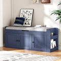 42.6" Storage Bench - Shoe Storage Bench with Side Storage Shelves and 3 Doors, Multifunctional Entryway Bench with Lift Top Cushion, Shoe Bench for Bedroom, Living Room, Entryway, Navy Blue by AboutBrand