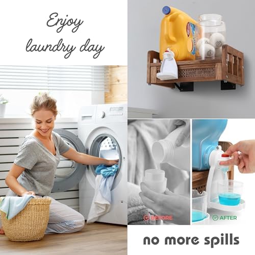 Wooden Laundry Detergent Holder Stand - Besuerte Farmhouse Wall Mounted Liquid Soap Holder, Laundry Room Storage Accessories Dispenser ((Nut Brown) - Image 3