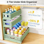 Under Sink Organizer, 3-Tier Thickened Metal Pull out Cabinet Organizer Shelf, Height Adjustable Slide out Storage Drawer Rack for Kitchen Bathroom Pantry Laundry Home Organization, 1-Pack, Green - Image 3
