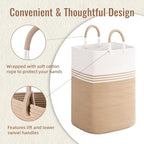 Laundry Basket Hamper,Blanket Storage,Dirty Clothes Hamper with Swivel Handles,Woven Cotton Rope Toy Baskets,Blanket Basket Living Room,Decorative Hampers for Nursery,Bedroom,White & Brown,80L - Image 2