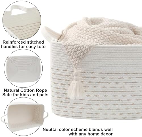 96L Woven Laundry Basket with Handles, Extra Blanket Basket,Yellow - Image 3