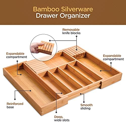 Utensil Drawer Organizer, Kitchen Silverware Organizer with Knife Blocks - Image 5