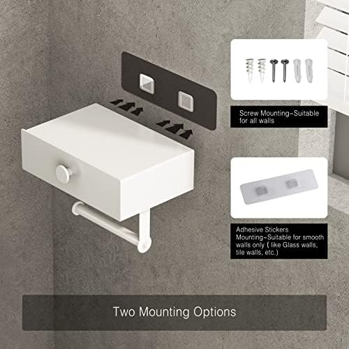 VOLDRA Toilet Paper Holder with Shelf White Wipes Dispenser for Bathroom Toilet Paper Holder with Storage Upgrade Drawer Design Toilet Tissue Holder Adhesive Small Bathroom Shelf Wall Mount - Image 5
