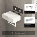 VOLDRA Toilet Paper Holder with Shelf White Wipes Dispenser for Bathroom Toilet Paper Holder with Storage Upgrade Drawer Design Toilet Tissue Holder Adhesive Small Bathroom Shelf Wall Mount - Image 5