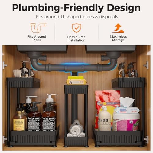 Sevenblue 3-Pack 2-Tier L-Shaped Under Sink Organizers with Sliding Drawers - Image 4