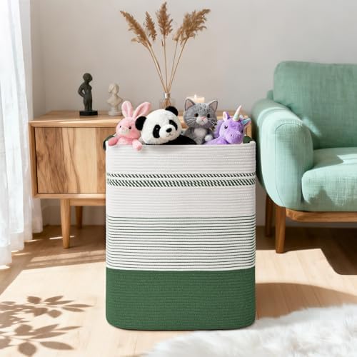 Laundry Hamper, 95L Tall Laundry Basket with Leather Handles, Rectangle Large Clothes Hamper for Organizing, Cotton Woven Laundry Baskets Storage Hampers for Bedroom, Nursery, Living Room - Image 2
