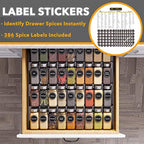 SpaceAid Spice Drawer Organizer with 36 Spice Jars, 386 Spice Labels, 4 Tier Seasoning Rack Tray Insert for Kitchen Drawers, 16.75" Wide x 17.5" Deep - Image 3