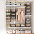 6 Tier Closet Hanging Organizer, Clothes Hanging Shelves with 4 Hanging Hooks 5 S Hooks, Wire Storage Basket Bins, for Clothing Sweaters Shoes Handbags Clutches Accessories Patent Design-Black - Image 2