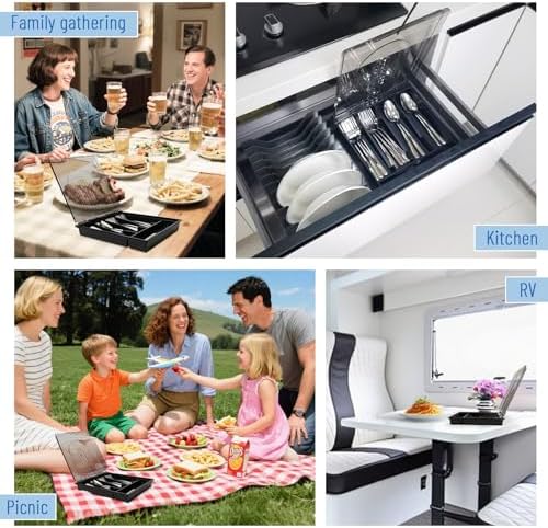 5-compartment kitchen utensil storage box with transparent lid - a fixed-compartment cutlery tray for kitchen drawer storage, a dust-proof container for forks, spoons, and knives - Image 6