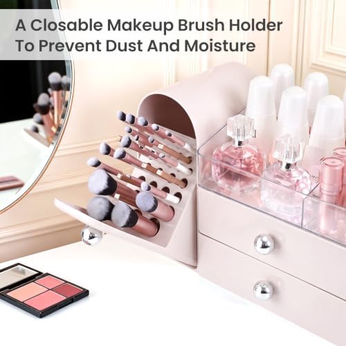Makeup Organizer Countertop with Makeup Brush Holder,Pink - Image 6