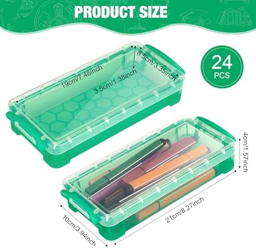 Gueevin 24 Pcs Pencil Box Clear Plastic Pencil Case, Green - Image 2