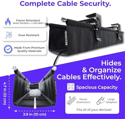 Ascrono Original Under Desk Cable Management Tray, Black, 53.9" - Image 6