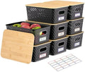Anysig 8 Pack Plastic Storage Bins with Bamboo Lids, 5.2 QT Stackable Bins by AnysigOfficial