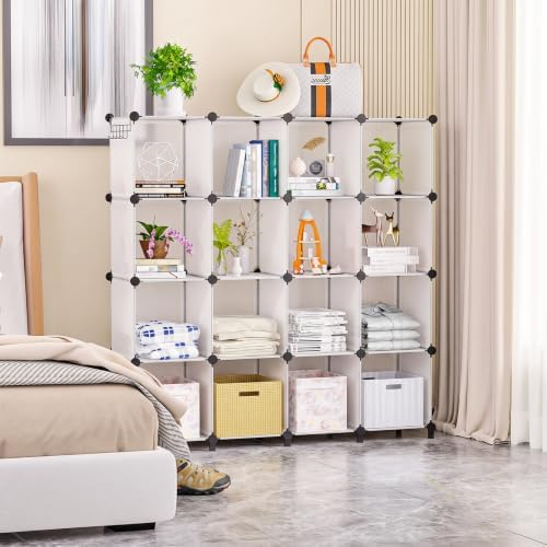 Neprock 16 Cubby Storage Organizer, Closet Clothes Storage Organizer, Cube Shelves Closet Organizers and Storage Shelves for Clothing Storage with Hammer, Bookshelf for Kids（Transparent） - Image 2