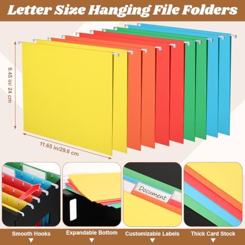 Qeeenar 2 Pcs Hanging File Box with 10 Pcs Multicolor Hanging File Folders - Image 3