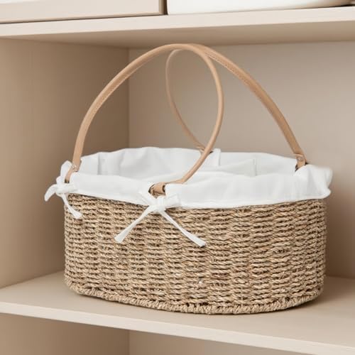 Seagrass Wicker Diaper Caddy,Woven Baby Organizer for Nursery - Image 3