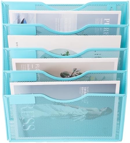 EASEPRES 5 Pocket Mesh Hanging Wall File Organizer, Wall Mounted Mail Paper Document Folder Holder, Clipboard Storage Organization Magazine Rack with Nametag Label for Office Home School, Blue - Image 3