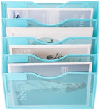 EASEPRES 5 Pocket Mesh Hanging Wall File Organizer, Wall Mounted Mail Paper Document Folder Holder, Clipboard Storage Organization Magazine Rack with Nametag Label for Office Home School, Blue - Image 3
