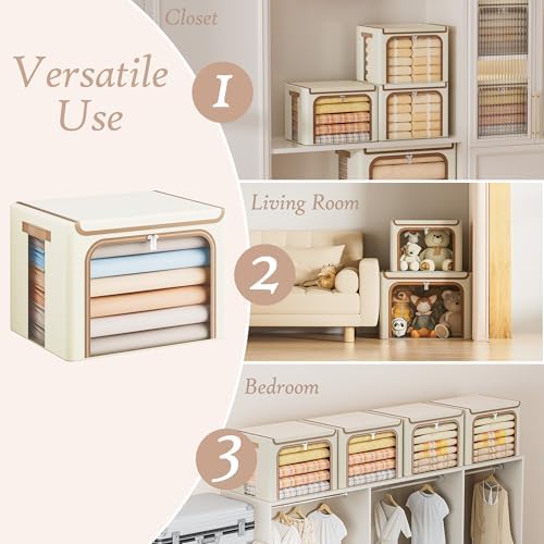 Yecaye Clothes Storage Bins with Lids & Clear Window, Beige, 40L, 3 Pack - Image 5