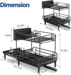 Urackify Dish Drying Rack for Kitchen Counter, Expandable 2 Tier Dish Rack, Large Capacity Dish Drainer with Drainboard Multifunctional Dish Strainer with Removable Cutlery Holder Black - Image 3