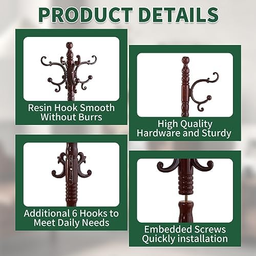 OIRUMIE Wooden Coat Rack, Vintage Coat Rack Frestanding for Entryway,Corner - Image 3