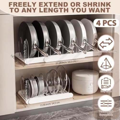 Sieral 4 Pack Expandable Pots and Pans Organizer Under Cabinet,White - Image 2