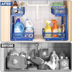 Under Sink Organizer 4-Pack, Metal 2-Tier Pull-Out Cabinet Shelf with Slide-Out Mesh Drawers, Height Adjustable, Space-Saving Under Sink Storage Racks for Kitchen, Bathroom, Laundry Room, Dark Blue - Image 5