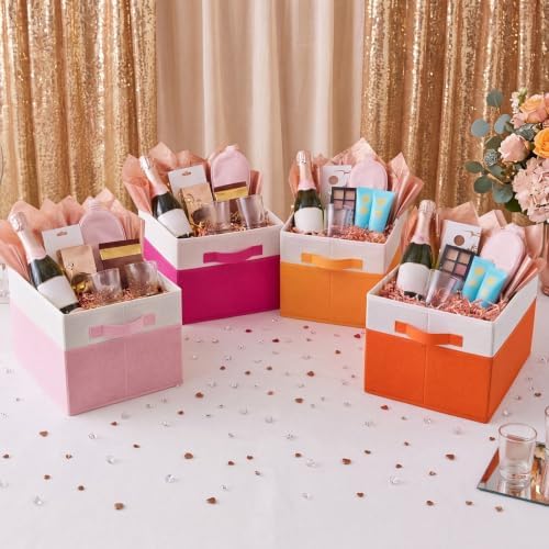 Junkin 4 Pcs Pink Orange Collapsible Storage Bins Baskets Fabric Storage Cubes 14x10x9'' Large Closet Organizer for Shelve Colorful Foldable Basket with Handle for Sunset Party Nursery Classroom Decor - Image 6