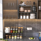 Cabinet Shelf,Expandable Adjustable Stackable Kitchen Organizer,for cabinets, Kitchens, countertops, bathrooms Shelf Organizer (2Packs/Black,Medium) - Image 2