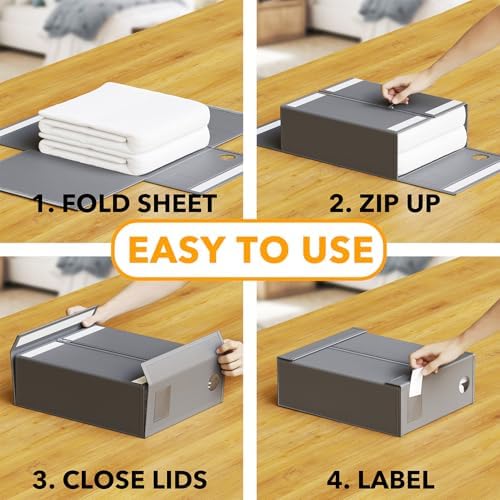 SpaceAid 3 Pack Bed Sheet Organizers and Storage, Foldable Sheet Organizer for Linen Closet, Sheets Set Folder Keeper with Window XL (Queen & King Size) Bedding Container (Gray, 3 Pack) - Image 3
