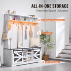 VEVOR Hall Tree Entryway Bench, LED Coat Rack with Shoe Storage, 59" Wide Mudroom Bench with Storage and Seating, Adjustable Shelves and 12 Hanging Hooks, for Mudroom, Entryway, Hallway - Image 5