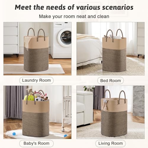 Laundry Basket,Woven Cotton Rope Laundry Hamper,Versatile Storage for Dirty Clothes,Baby Toys,and Blankets in Bathroom, Nursery,and Living Room (Jute, 100L) - Image 5