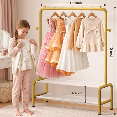 Kids Gold Clothing Rack - Dress Up Clothes Rack - Baby Toddler Closet - Freestanding Coat Racks with 2 Fabric Shelves - Small Kids Costume Wardrobe - Garment Rack for Hanging Clothes Organizer - Image 6