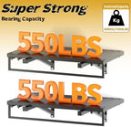 2pcs Garage Wall Shelving - 3.5 * 2FT Extra Large Heavy Duty Floating Metal Shelves with 30 Hooks,Load Capacity 1102 Lbs, Hanging Garage Storage Tool Hanger Organizer Utility Rack,For Home,Workshop - Image 3