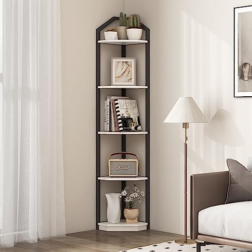 Fun Memories 5 Tier Corner Shelf, 70” Corner Shelf Stand, Corner Bookshelf Plant Stand, Storage Shelf for Bathroom, Living Room, Kitchen,Home Office, White - Image 2