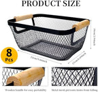 8 Pcs Black Wire Basket with Wooden Handle, Pantry Storage Bins - Image 2