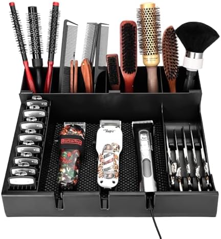 Barber Clippers Station, 15 x 11.8 x 4.3 inch Removable Tray Featuring Dedicated Clippers & Guards Slots and Scissor Razor Slots, for Barber&Salon and Home Stylist Accessories Station Organizer by WelcometoBarberTop