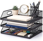 3 Pcs Stackable Letter Tray Metal Paper Tray Desk Organizer, Black by Unknown