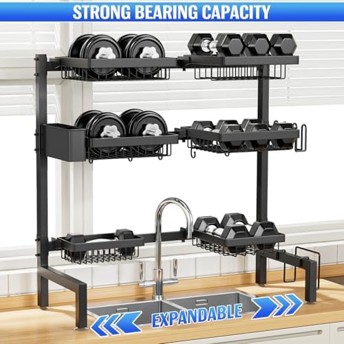 SNSLXH 3 Tiers 6 Baskets Dish Drying Rack, 24.8"-35.4",Over Sink Dish Drying Rack, 3-Tier Large Sink Rack for Kitchen, Extensible and Adjustable, Saving Kitchen Space - Image 5