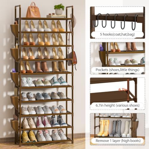 LUKYTOWER Tall Shoe Rack - 10 Tier Shoe Organizer 30-35 Pairs Boot Storage - Image 6