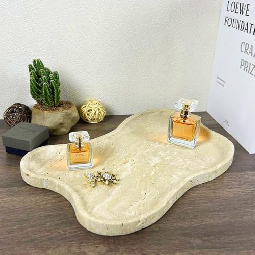 Cloud Shape 100% Natural Travertine Tray Luxury Travertine Vanity Organizer for Bathroom Kitchen Counter, Decorative Tray for Dresser Home Décor, 13.3x8.3x0.7 inches - Image 5