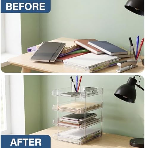 4 Tiers Clear Letter Tray Desk Organizer Paper File Organizers - Image 6