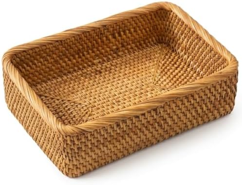Yangqihome Natural Rattan Storage Baskets, Rectangular Woven Fruit Baskets, Decorative Wicker Basket Large Baskets for Organizing (L) by YANGQIHOME