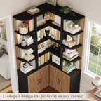 FINETONES 74" Tall Corner Bookshelf, Wooden Bookshelf with Doors - Image 4